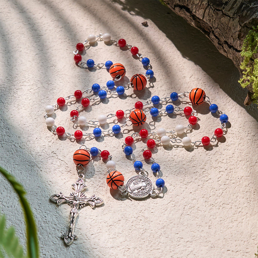 Christianartworkshop Patriotische Basketball-inspirierte Perlen mit Rosenkranz des Heiligen Benedikt für den Sportglauben - image 3