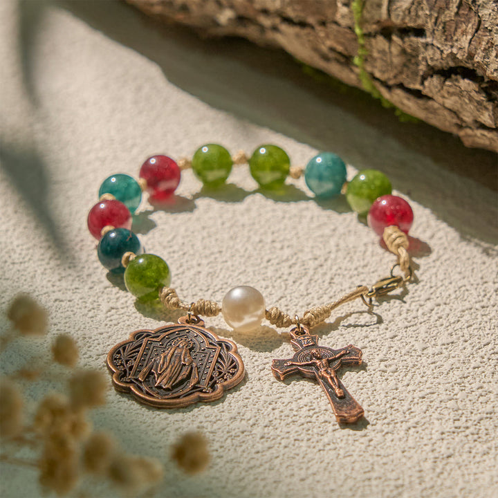 Christianartworkshop Armbänder aus natürlichem Turmalin-Achat, 10 mm, mit Wundertätiger Medaille und Kruzifix - image 1