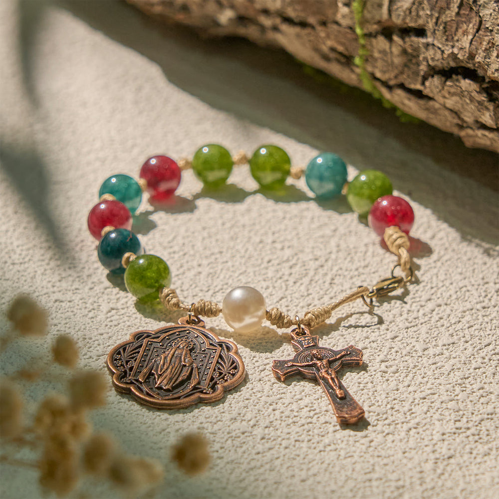 Christianartworkshop Armbänder aus natürlichem Turmalin-Achat, 10 mm, mit Wundertätiger Medaille und Kruzifix - image 1