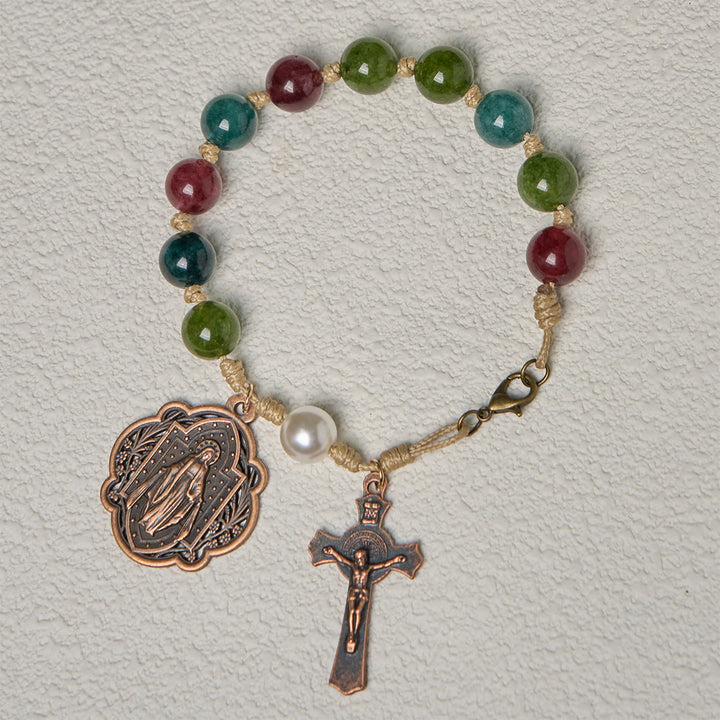 Christianartworkshop Armbänder aus natürlichem Turmalin-Achat, 10 mm, mit Wundertätiger Medaille und Kruzifix - image 4
