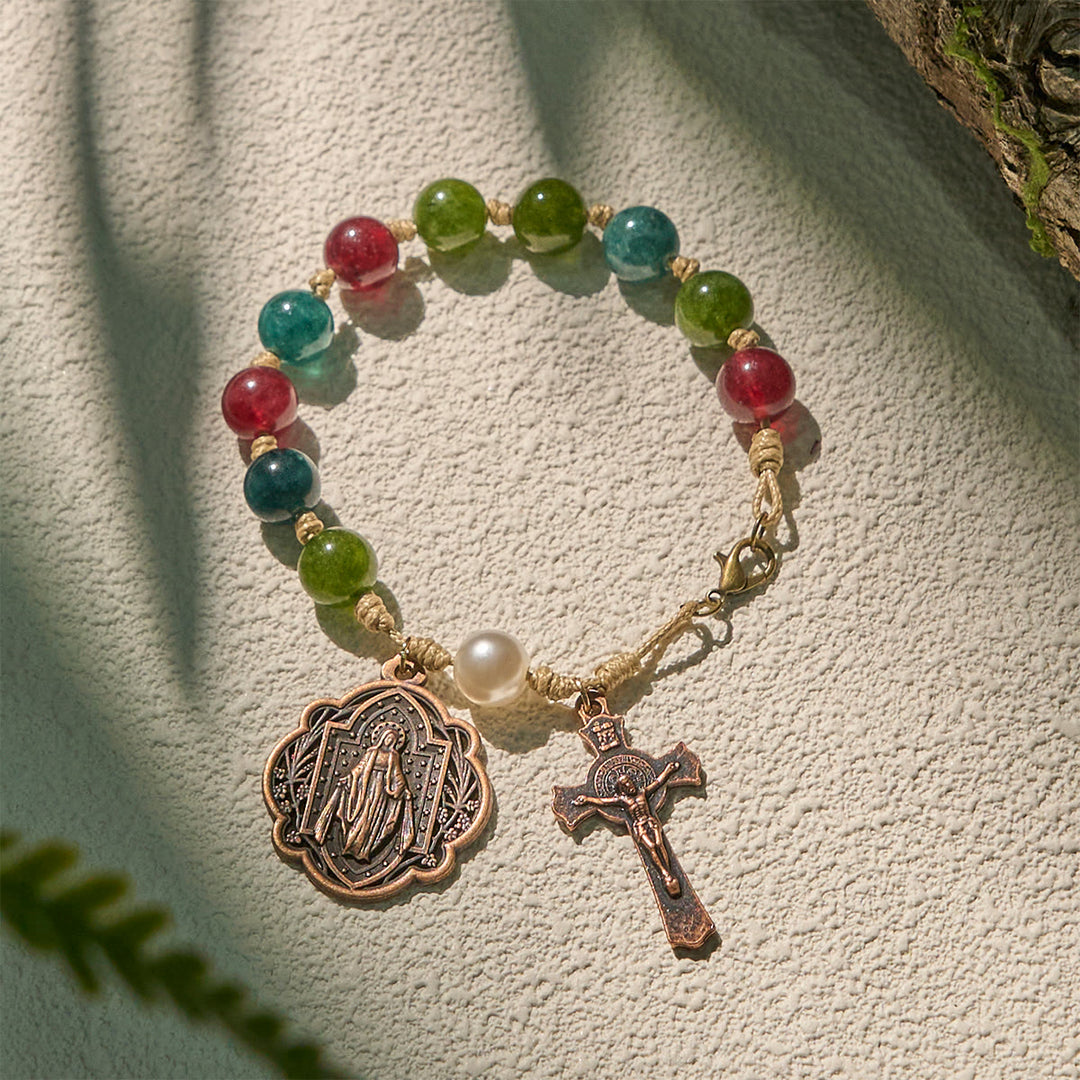Christianartworkshop Armbänder aus natürlichem Turmalin-Achat, 10 mm, mit Wundertätiger Medaille und Kruzifix - Turmalin-Achat - image 0