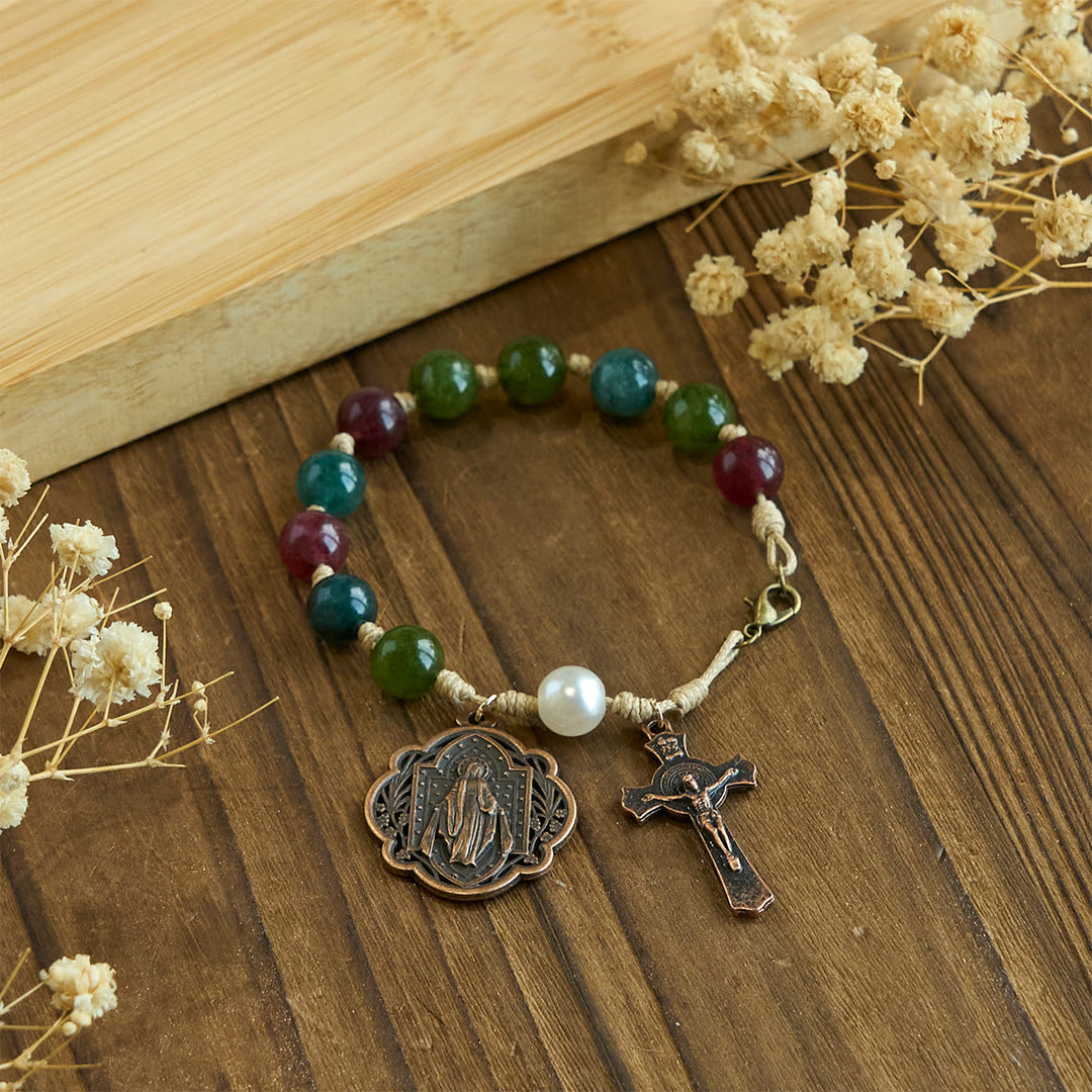 Christianartworkshop Armbänder aus natürlichem Turmalin-Achat, 10 mm, mit Wundertätiger Medaille und Kruzifix - image 3