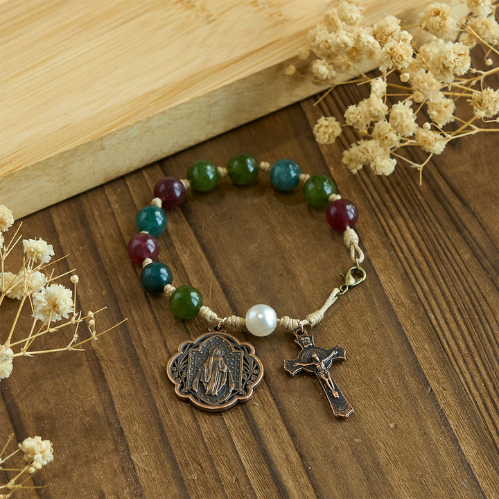 Christianartworkshop Armbänder aus natürlichem Turmalin-Achat, 10 mm, mit Wundertätiger Medaille und Kruzifix - image 3