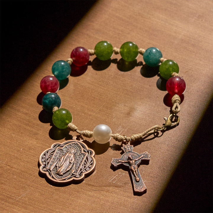 Christianartworkshop Armbänder aus natürlichem Turmalin-Achat, 10 mm, mit Wundertätiger Medaille und Kruzifix - image 2