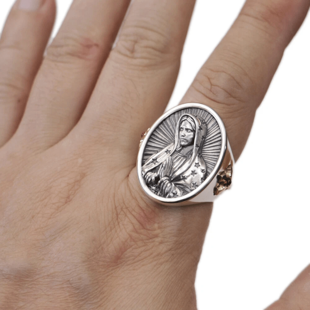 Christianartworkshop Ovaler Ring mit Jungfrau Maria aus 925er Silber – Göttlicher Schutz und Gebet - image 7