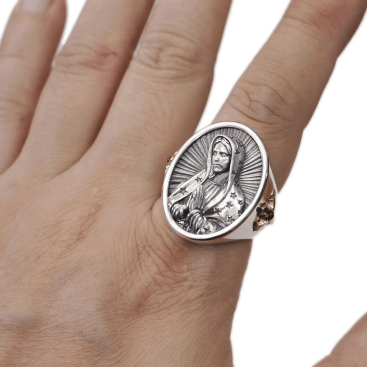 Christianartworkshop Ovaler Ring mit Jungfrau Maria aus 925er Silber – Göttlicher Schutz und Gebet - image 7