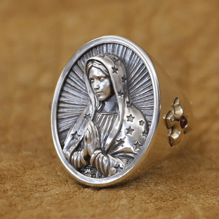 Christianartworkshop Ovaler Ring der Jungfrau Maria aus 925er Silber, göttlicher Schutz und Gebet - image 3