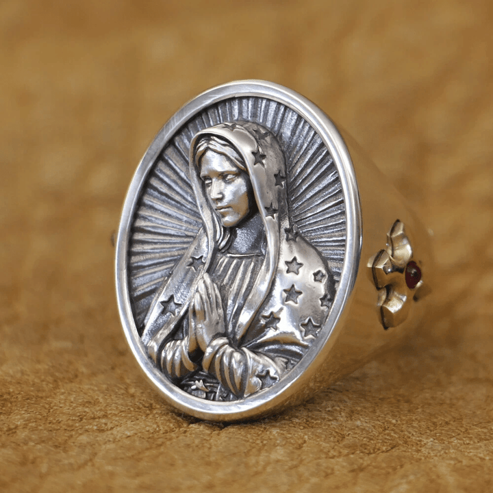 Christianartworkshop Ovaler Ring mit Jungfrau Maria aus 925er Silber – Göttlicher Schutz und Gebet - image 2