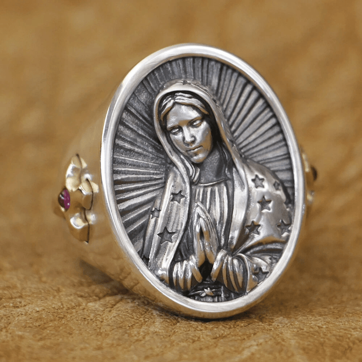 Christianartworkshop Ovaler Ring der Jungfrau Maria aus 925er Silber, göttlicher Schutz und Gebet - image 2