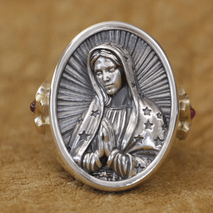 Christianartworkshop Ovaler Ring mit Jungfrau Maria aus 925er Silber – Göttlicher Schutz und Gebet - US 15 - image 0