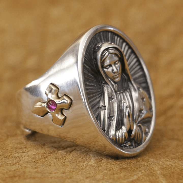 Christianartworkshop Ovaler Ring mit Jungfrau Maria aus 925er Silber – Göttlicher Schutz und Gebet - image 3