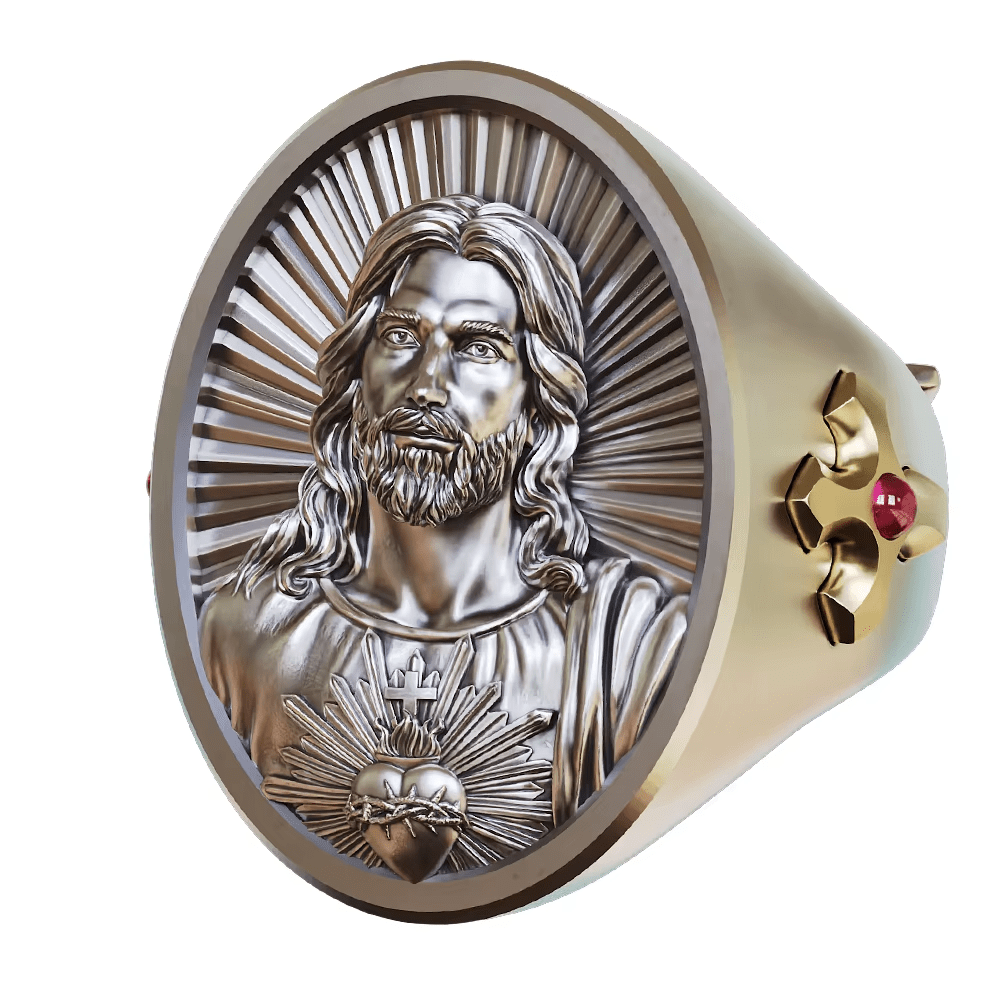 Christianartworkshop Ring „Heiliges Herz Jesu“ aus 925er Silber: Symbol der Liebe und Aufopferung - image 2