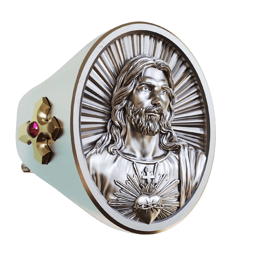 Christianartworkshop Ring „Heiliges Herz Jesu“ aus 925er Silber: Symbol der Liebe und Aufopferung - image 3