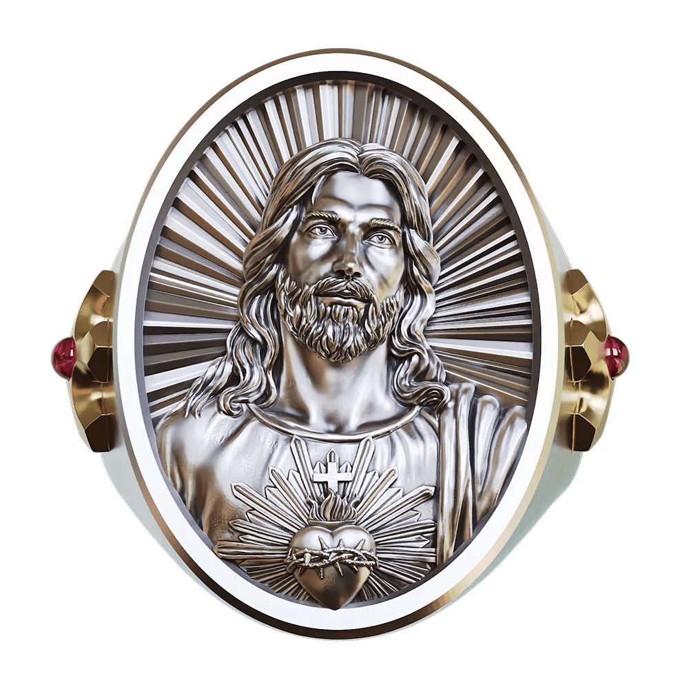 Christianartworkshop Ring „Heiliges Herz Jesu“ aus 925er Silber: Symbol der Liebe und Aufopferung - US15 - image 1