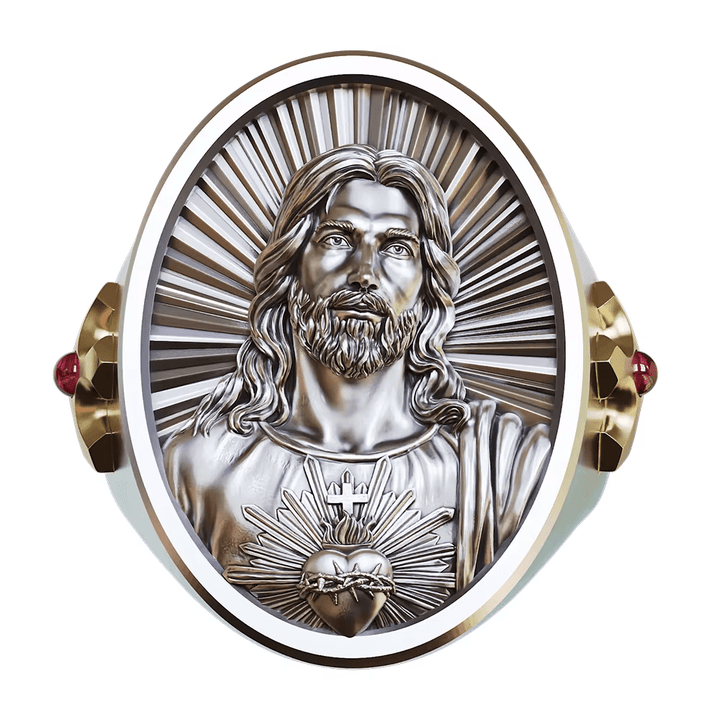 Christianartworkshop Ring „Heiliges Herz Jesu“ aus 925er Silber: Symbol der Liebe und Aufopferung - US15 - image 1