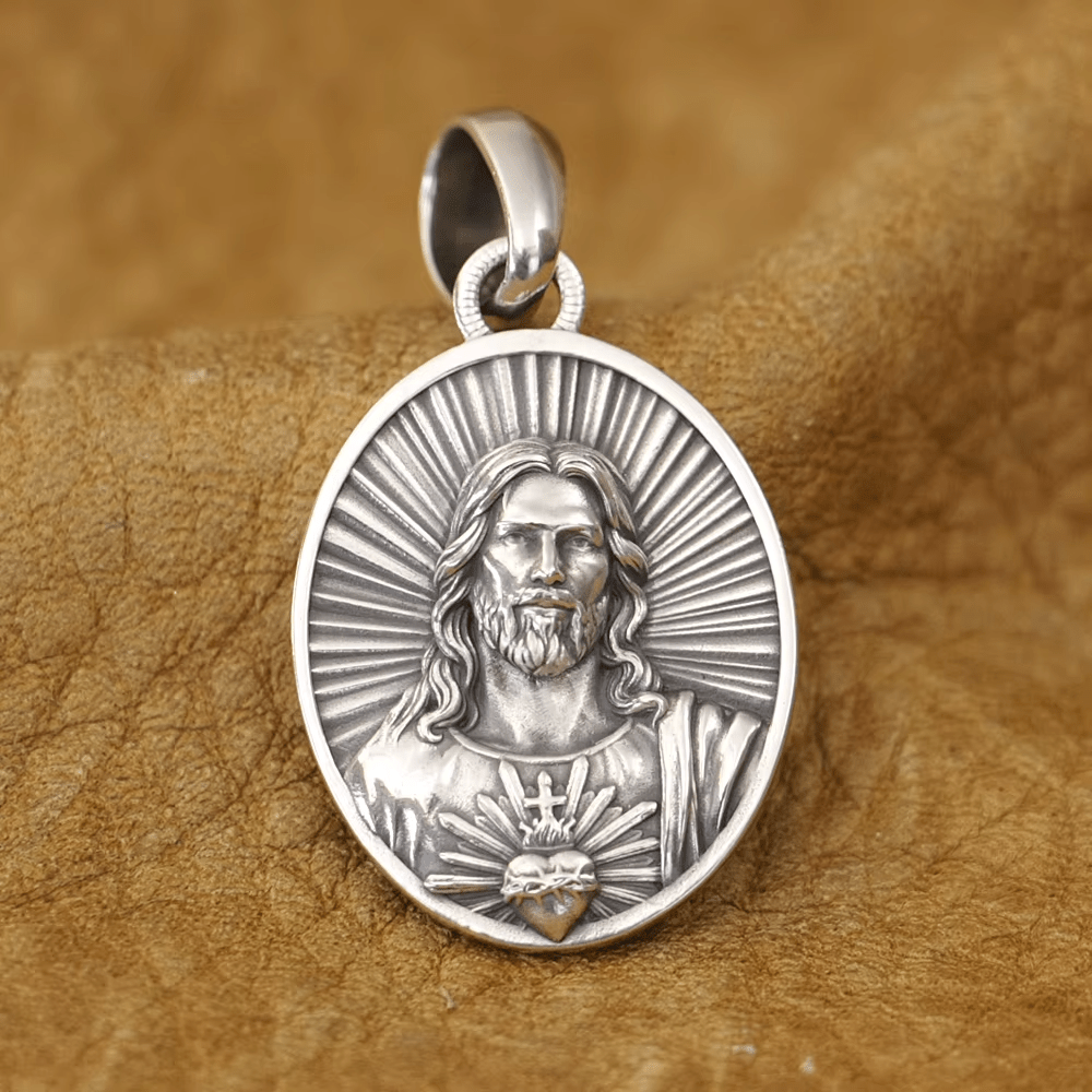 Christianartworkshop Halskette „Göttliche Ausstrahlung“ mit Jesus-Heiligem Herzen, gefertigt aus Sterlingsilber - Jesus - image 1