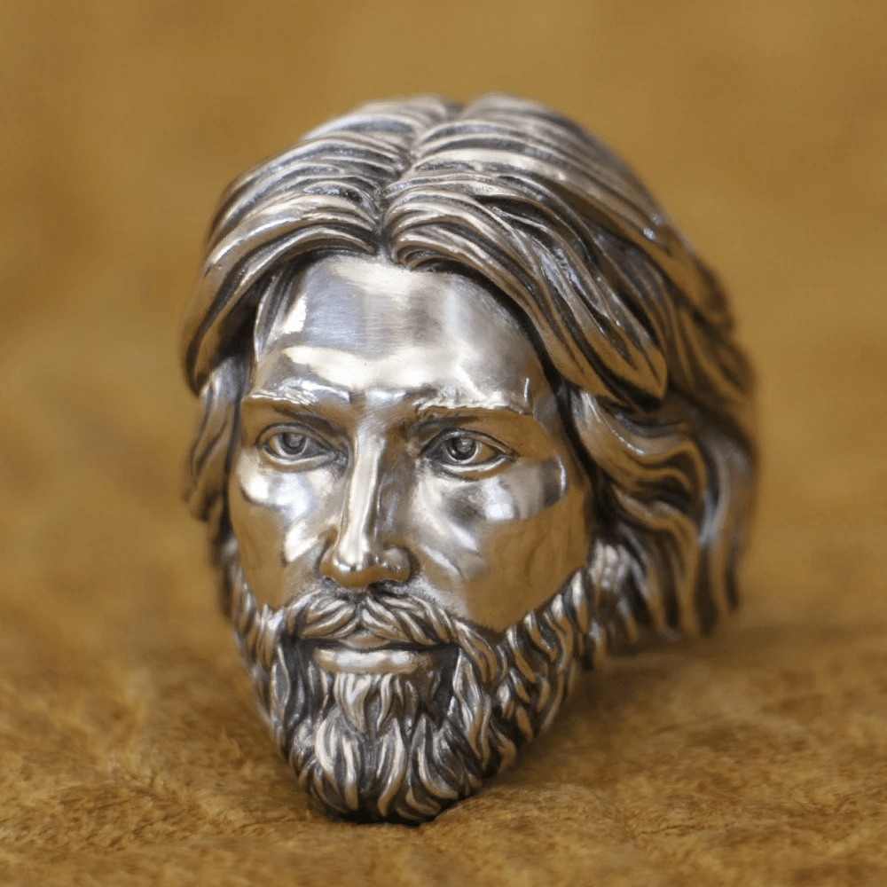 Christianartworkshop Skulptierter Ring mit dem Porträt des heiligen Jesus Christus, gefertigt aus 925er Silber - image 2