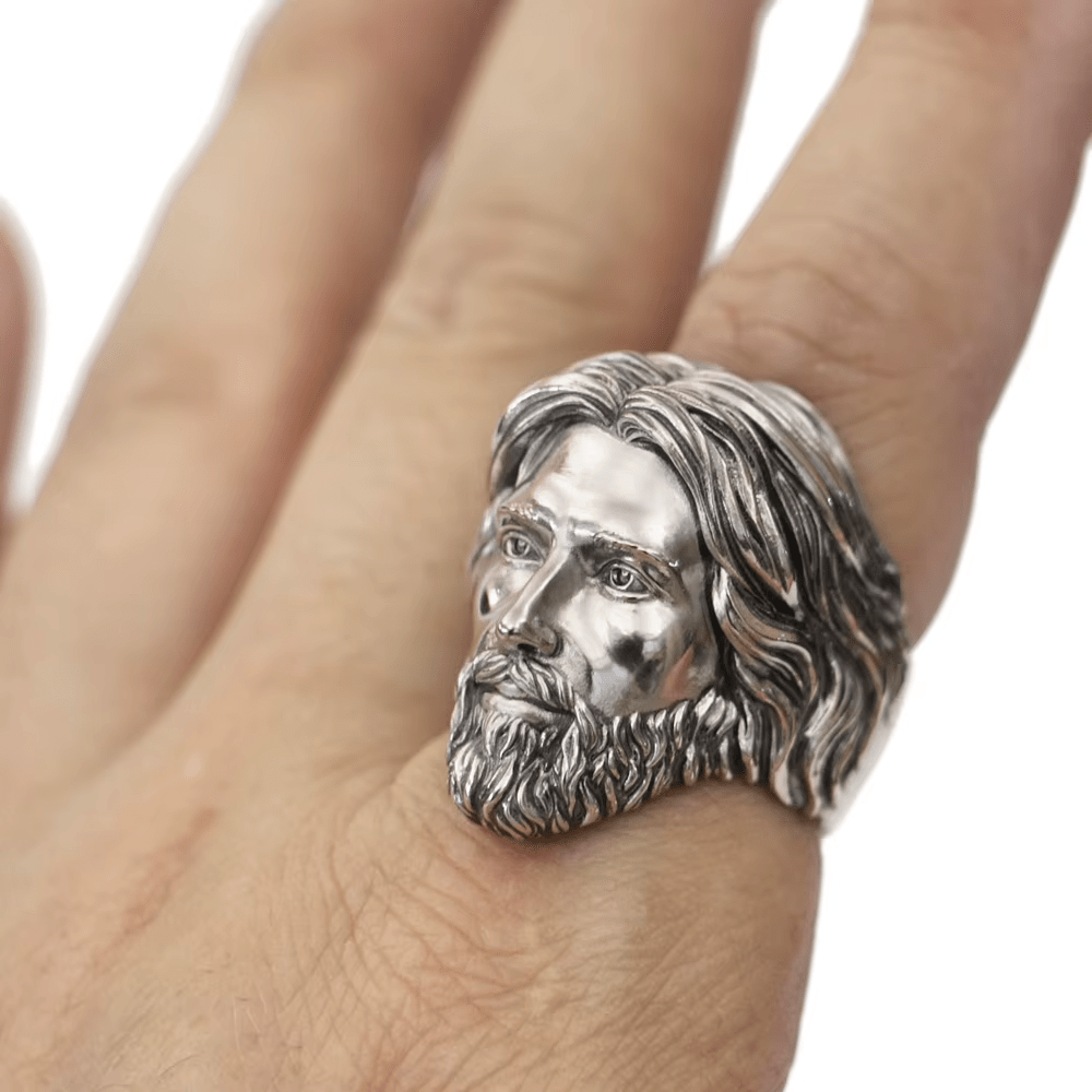 Christianartworkshop Skulptierter Ring mit dem Porträt des heiligen Jesus Christus, gefertigt aus 925er Silber - image 1