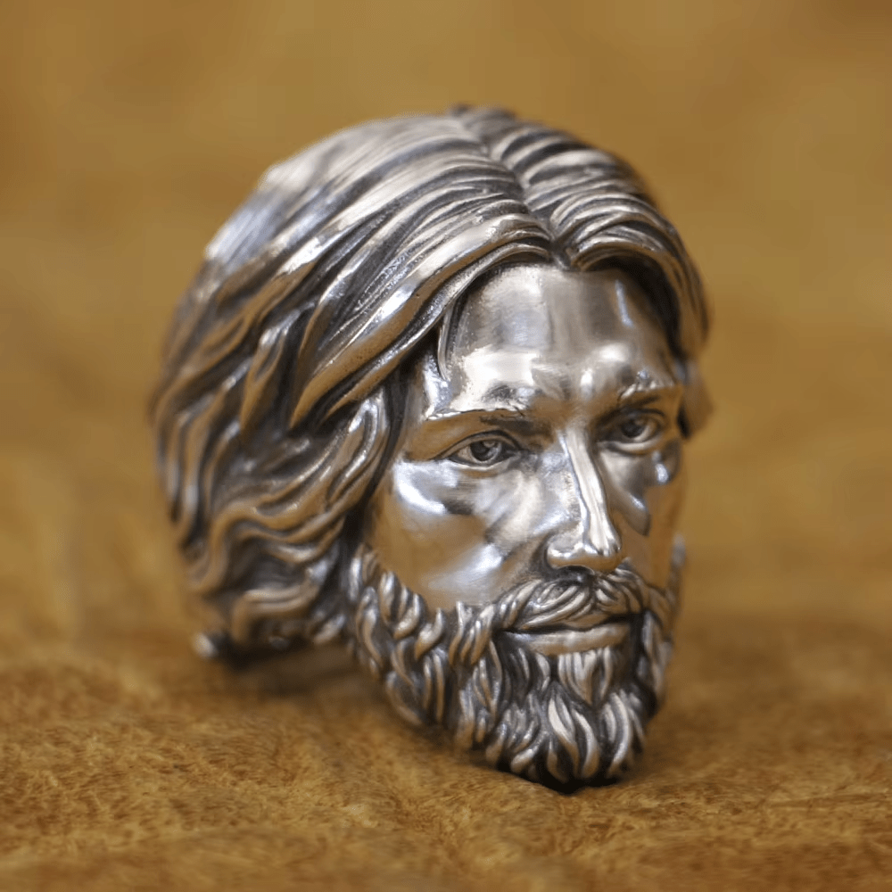 Christianartworkshop Skulptierter Ring mit dem Porträt des heiligen Jesus Christus, gefertigt aus 925er Silber - US 15 - image 0