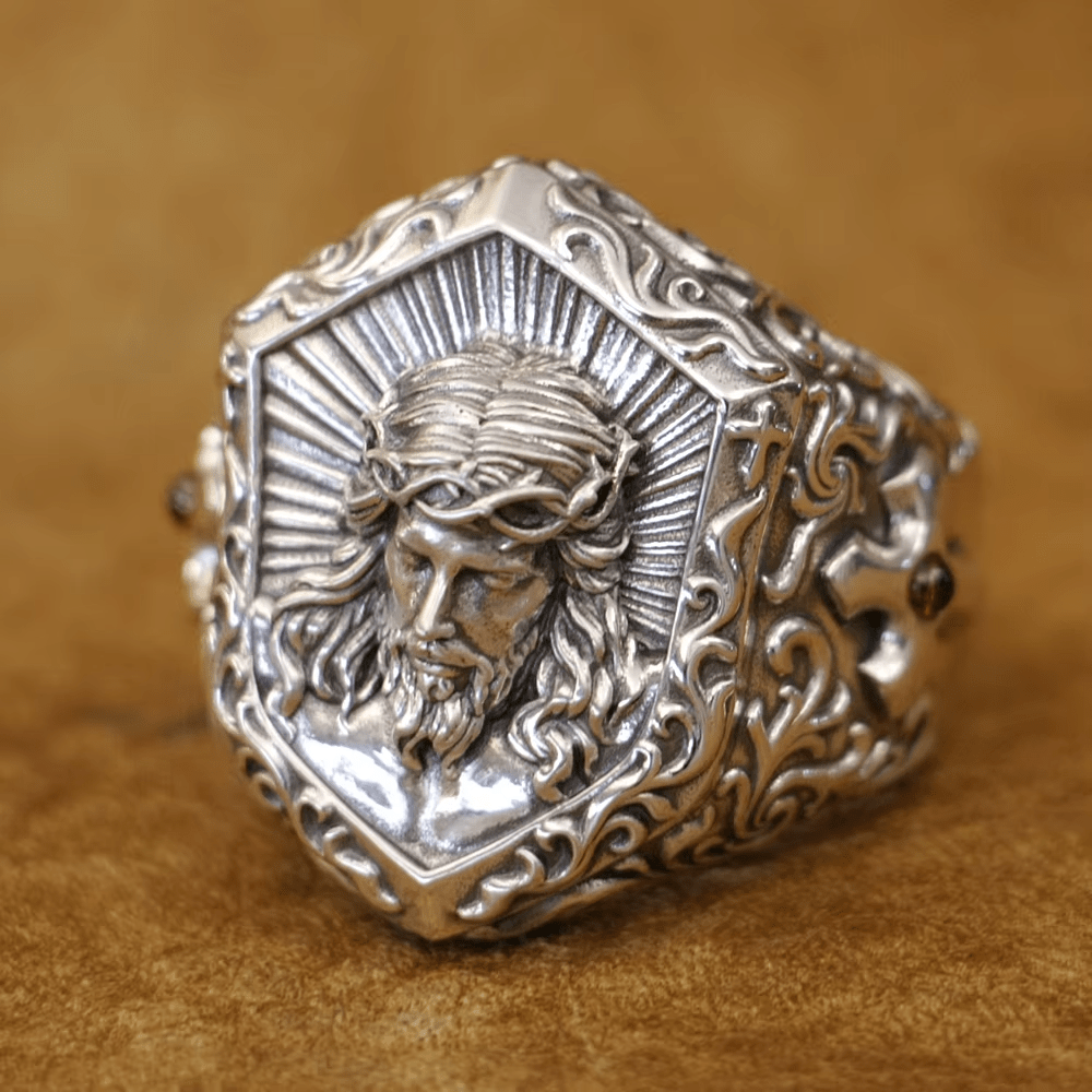 Christianartworkshop Ring mit Dornenkrone von Jesus Christus im Vintage-Stil, massives Sterlingsilber - US15 - image 1