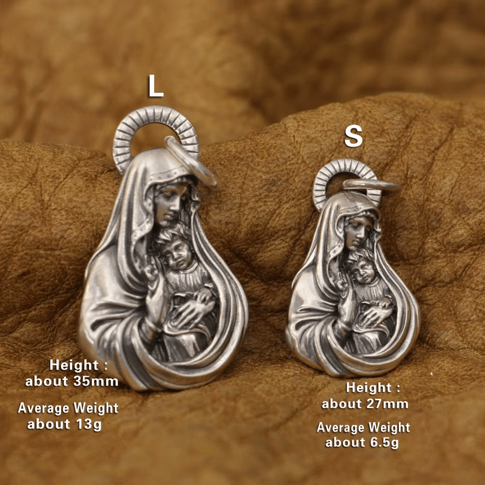 Christianartworkshop Andachtsanhänger „Heilige Madonna mit Kind“ in Vintage-Silber - L (35 mm) - image 1