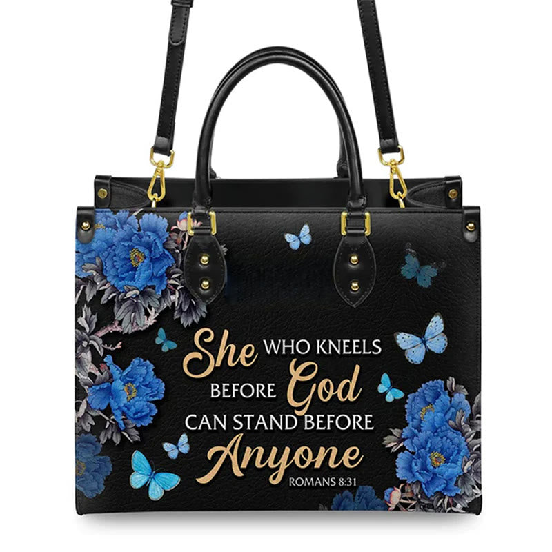 Christianartworkshop Elegante Handtasche mit Blumenmuster und Bibelvers-Zitat: „Gott ist mit ihr“ - image 3