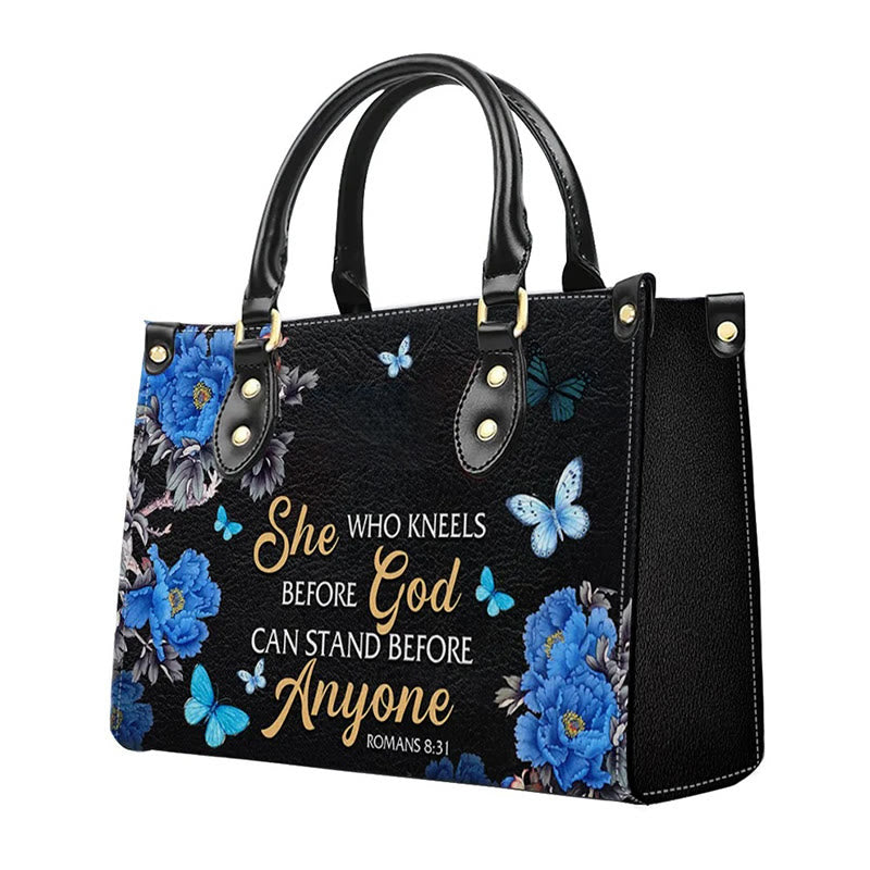 Christianartworkshop Elegante Handtasche mit Blumenmuster und Bibelvers-Zitat: „Gott ist mit ihr“ - image 2
