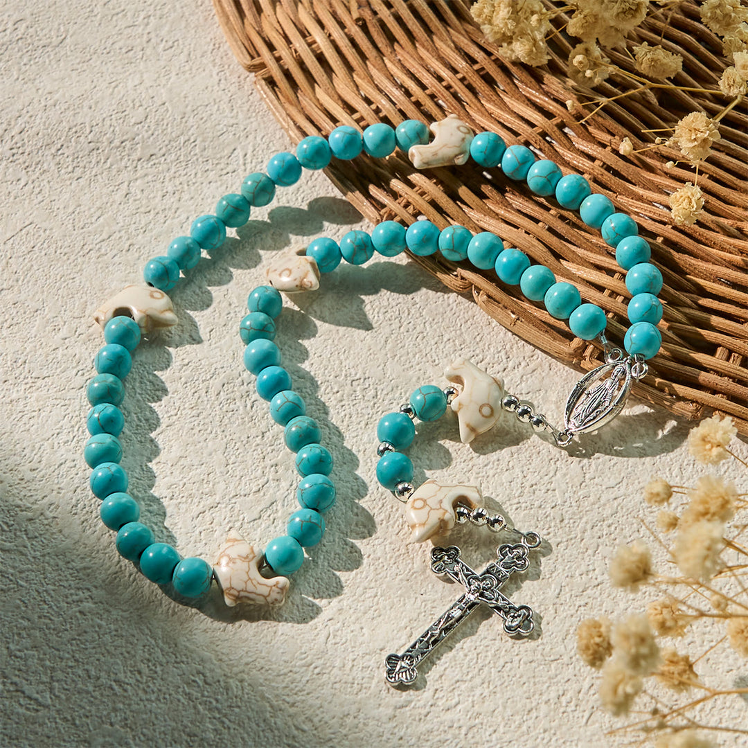 Christianartworkshop Gebet über das Meer mit türkisfarbenen Serenity-Delfin-Perlen, Tier-Rosenkranz - image 2