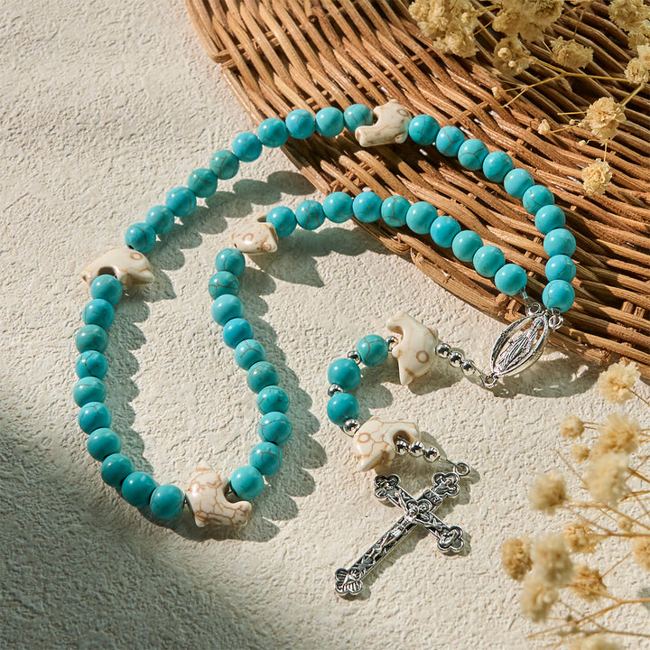 Christianartworkshop Gebet über das Meer mit türkisfarbenen Serenity-Delfin-Perlen, Tier-Rosenkranz - image 2