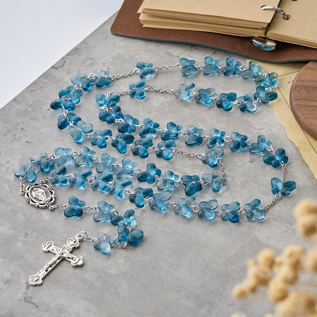 Christianartworkshop Glaube ist die Hoffnung: Flügel der Hingabe, schimmerndes blaues Schmetterlings-Gebetsarmband, Tier-Rosenkranz - image 4