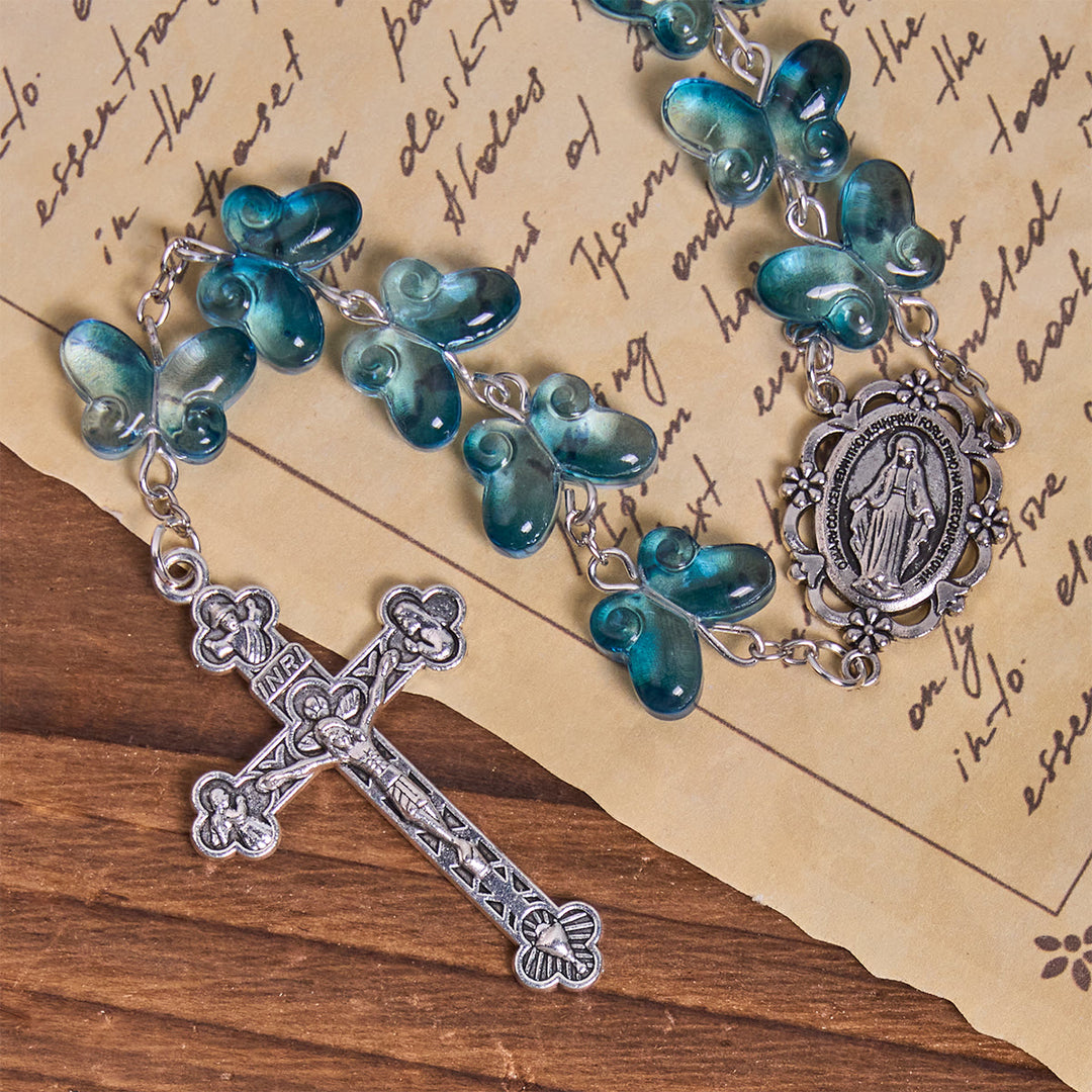 Christianartworkshop Wings of Devotion Schimmernder blauer Schmetterlings-Gebetsrosenkranz mit Wundertätiger Medaille - image 7