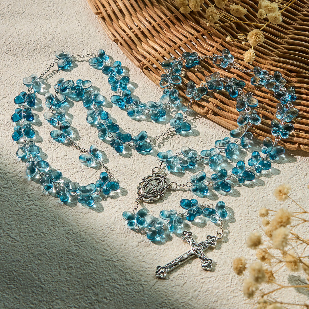 Christianartworkshop Wings of Devotion Schimmernder blauer Schmetterlings-Gebetsrosenkranz mit Wundertätiger Medaille - image 3