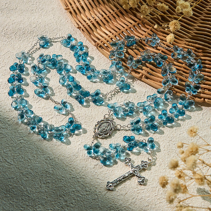 Christianartworkshop Wings of Devotion Schimmernder blauer Schmetterlings-Gebetsrosenkranz mit Wundertätiger Medaille - image 3
