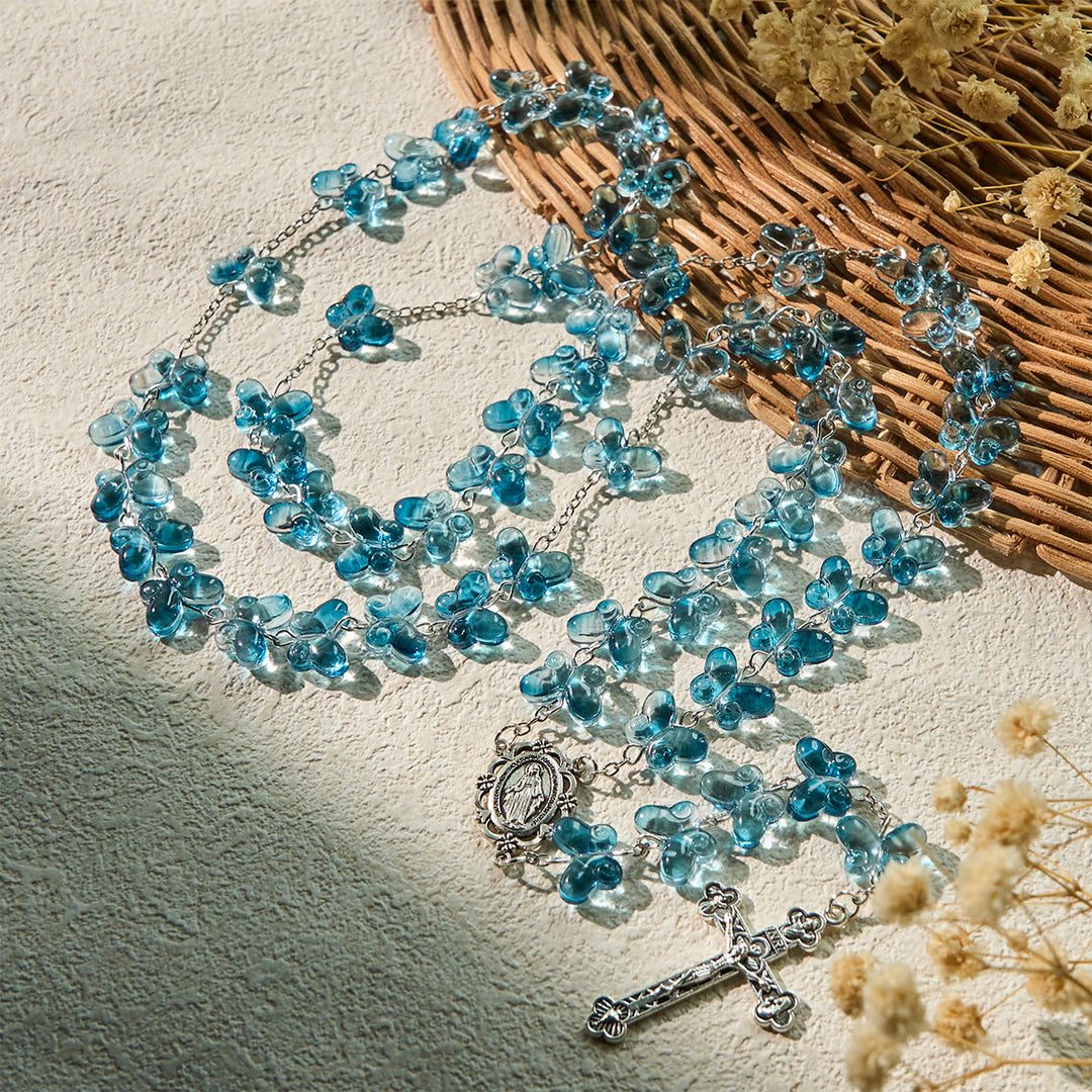 Christianartworkshop Wings of Devotion Schimmernder blauer Schmetterlings-Gebetsrosenkranz mit Wundertätiger Medaille - Schmetterlingsrosenkranz - image 0