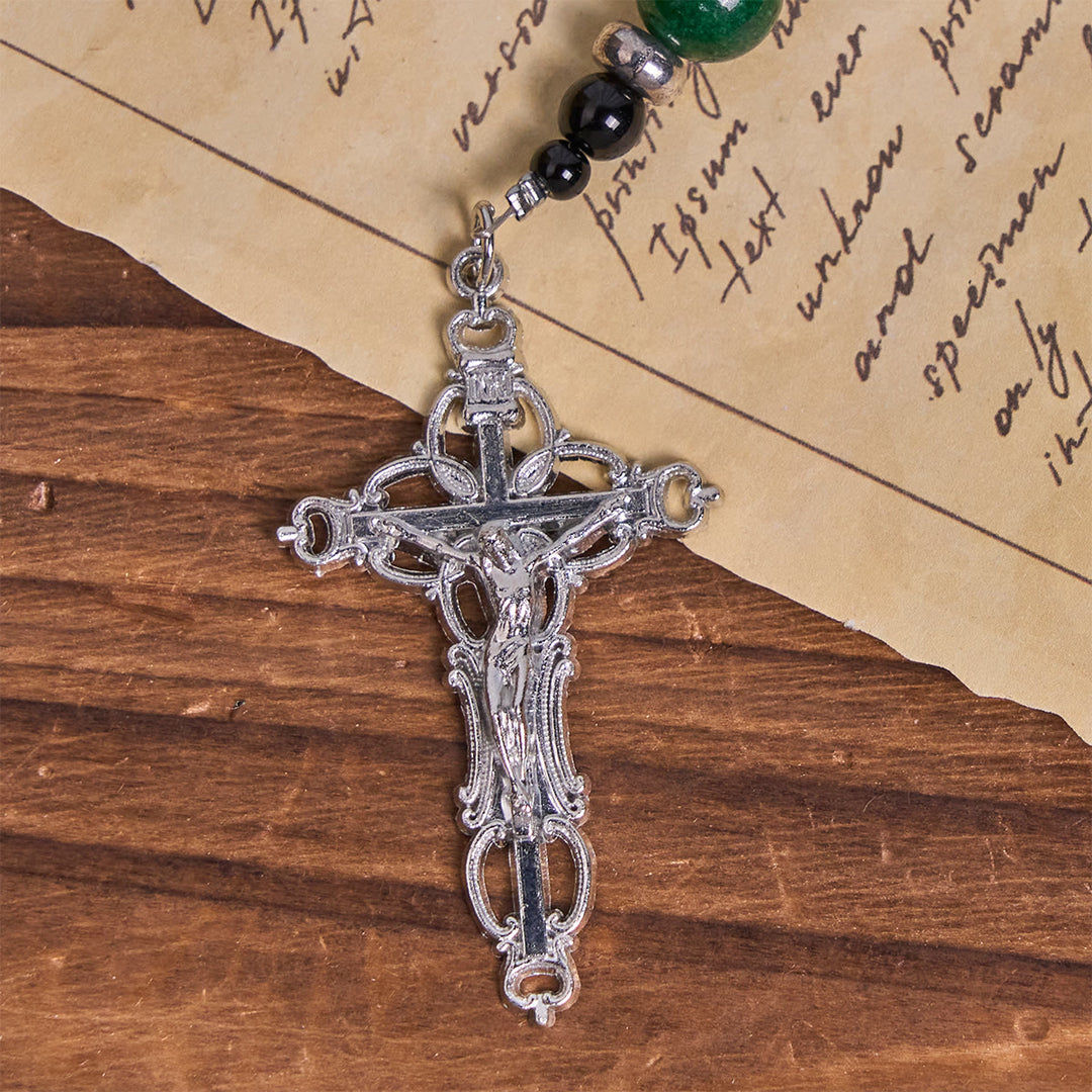 Christianartworkshop St. Benedikt und Kruzifix aus 8 mm Obsidian und Jade, handgefertigter Rosenkranz aus Perlen – Glaube und heilige Verbindung - image 13