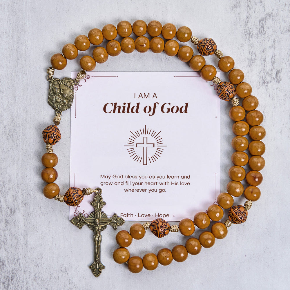 Christianartworkshop Jesus ist das Geschenk: 10 mm Olivenholzperle, handgefertigter Rosenkranz mit Geschenkkarte - Kind Gottes - image 2