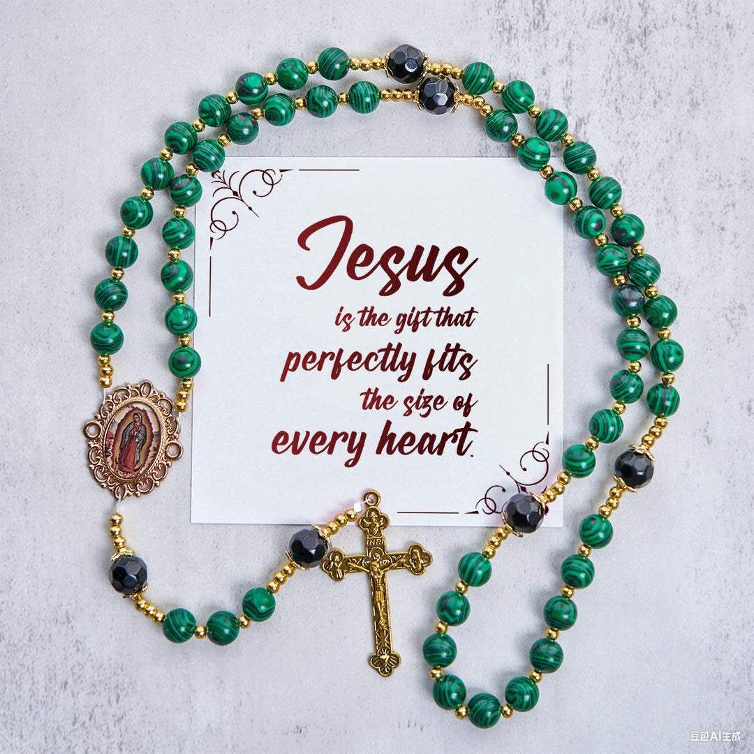 Christianartworkshop Jesus ist das Geschenk: Malachitgrüner Rosenkranz mit Wundertätiger Medaille - Jesus ist das Geschenk - image 1