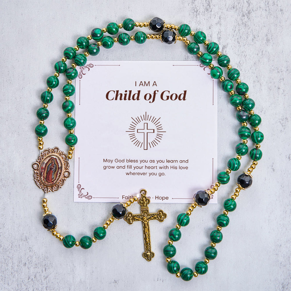 Christianartworkshop Jesus ist das Geschenk: Malachitgrüner Rosenkranz mit Wundertätiger Medaille - Kind Gottes - image 2