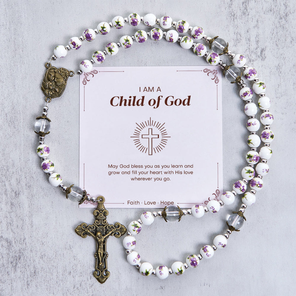 Christianartworkshop „Jesus ist das Geschenk“: Handgemachter Rosenkranz im Violett-Stil mit Geschenkkarte - Kind Gottes - image 2