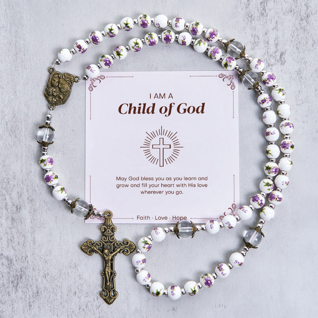 Christianartworkshop „Jesus ist das Geschenk“: Handgemachter Rosenkranz im Violett-Stil mit Geschenkkarte - Kind Gottes - image 2