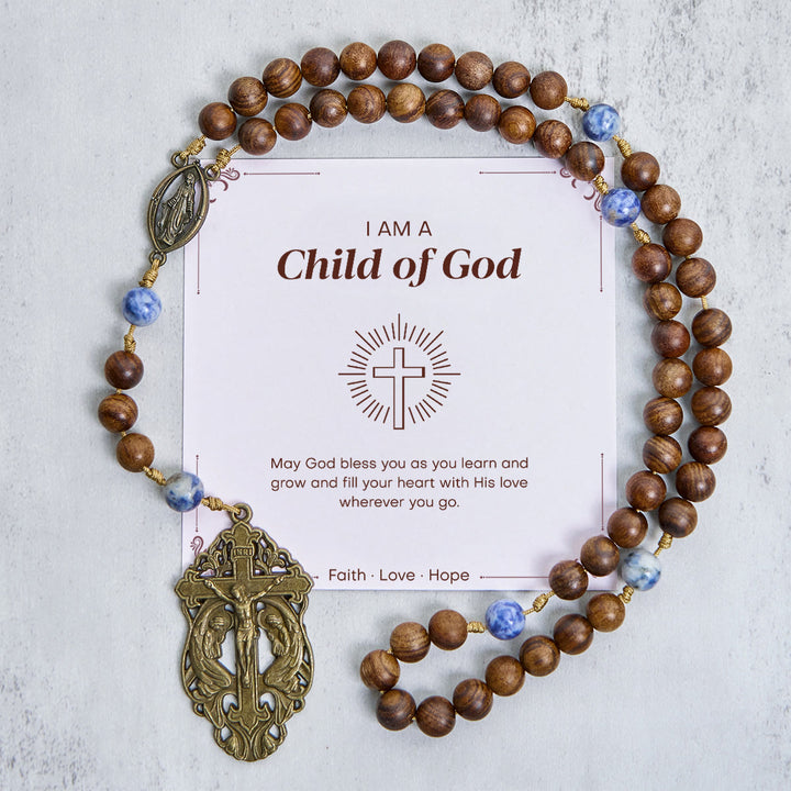 Christianartworkshop GEBETSVOLLER GLAUBE: Gesegneter Andachtsrosenkranz aus Holz- und Keramikperlen mit Geschenkkarte - Kind Gottes - image 4