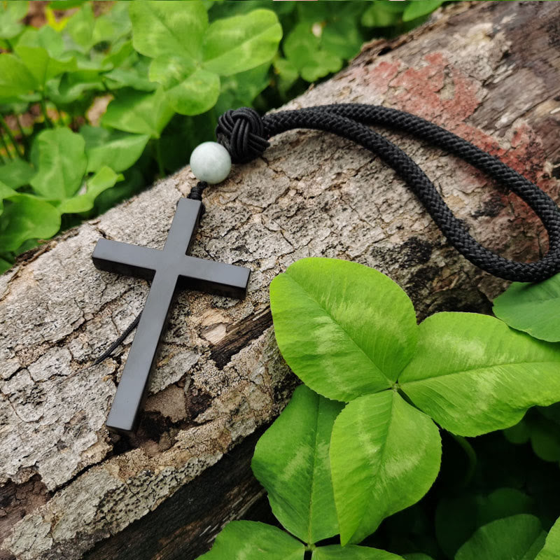 Christianartworkshop Minimalistischer dreifarbiger Kreuz-Autoanhänger: Spirituelle Sicherheit auf der Straße - Schwarzes Kreuz - Schwarze Kordel - image 9