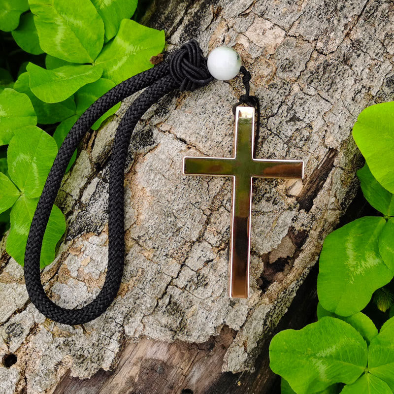 Christianartworkshop Minimalistischer dreifarbiger Kreuz-Autoanhänger: Spirituelle Sicherheit auf der Straße - Champagnerkreuz - Schwarze Kordel - image 6