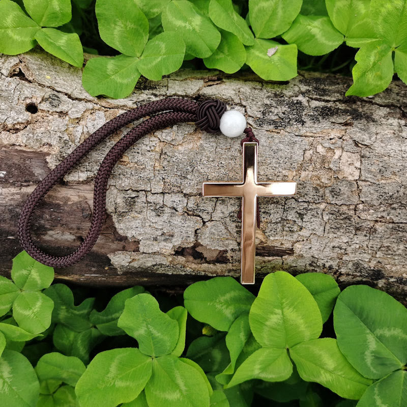 Christianartworkshop Minimalistischer dreifarbiger Kreuz-Autoanhänger: Spirituelle Sicherheit auf der Straße - Champagnerkreuz - Braune Kordel - image 4