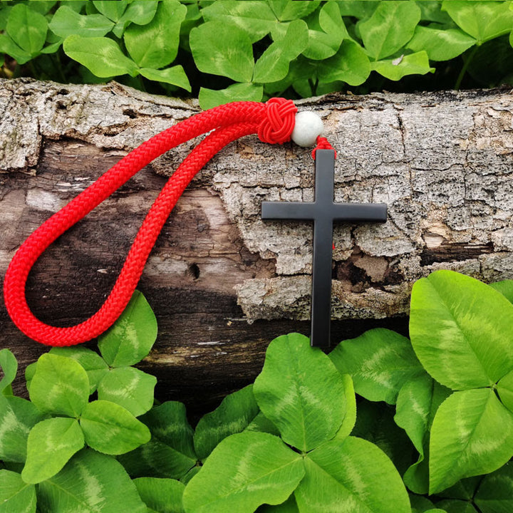 Christianartworkshop Minimalistischer dreifarbiger Kreuz-Autoanhänger: Spirituelle Sicherheit auf der Straße - Schwarzes Kreuz - Rote Kordel - image 9