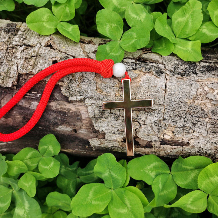 Christianartworkshop Minimalistischer dreifarbiger Kreuz-Autoanhänger: Spirituelle Sicherheit auf der Straße - Champagnerkreuz - Rote Kordel - image 6