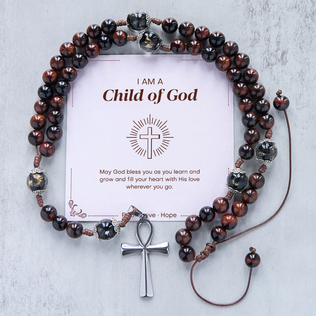 Christianartworkshop GEBETSVOLLER GLAUBE: Handgefertigter Rosenkranz und Halskette aus Holzperlen, 2-in-1, mit Geschenkkarte - Kind Gottes - image 4
