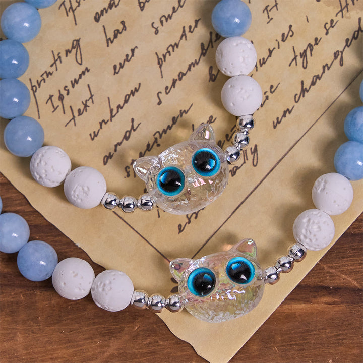 Christianartworkshop Aquamarin & weißer Lavastein mit Katzenrosenkranz aus Glas: Gedenken Sie Ihrem Haustier, beten Sie für die Liebe - image 7