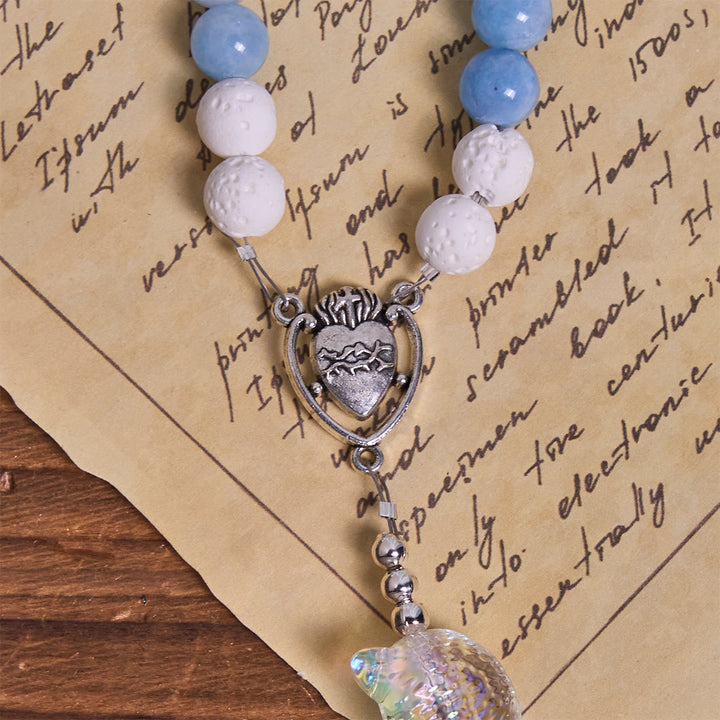 Christianartworkshop Aquamarin & weißer Lavastein mit Katzenrosenkranz aus Glas: Gedenken Sie Ihrem Haustier, beten Sie für die Liebe - image 8