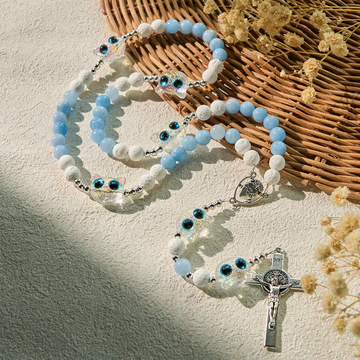 Christianartworkshop Aquamarin & weißer Lavastein mit Katzenrosenkranz aus Glas: Gedenken Sie Ihrem Haustier, beten Sie für die Liebe - image 4